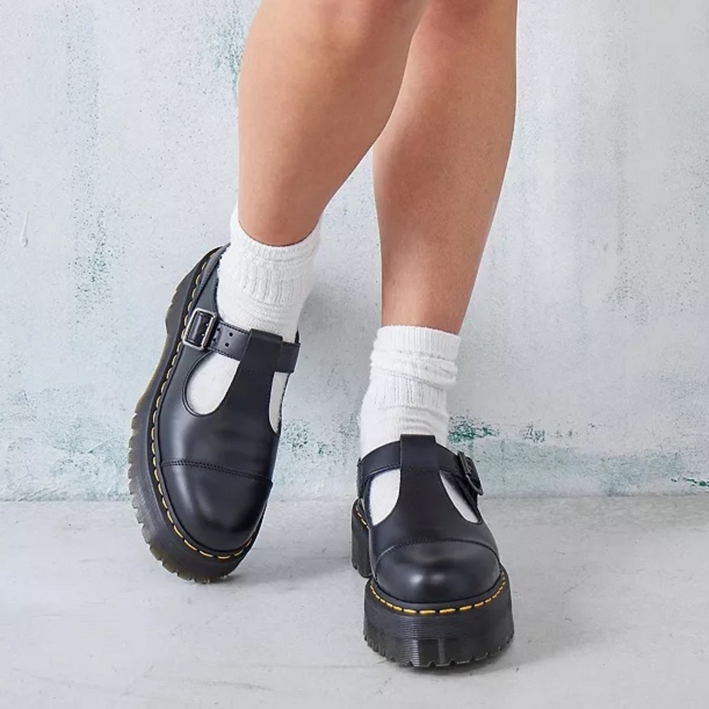 Dr. Martens Black Bethan Polished Smooth Leather Platform Shoes